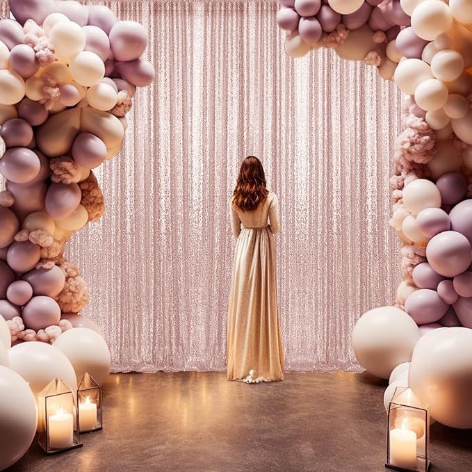 2×8FT-6PCS Rose Gold Sequin Backdrop Curtains Panels, Photography Backdrop - Image 4
