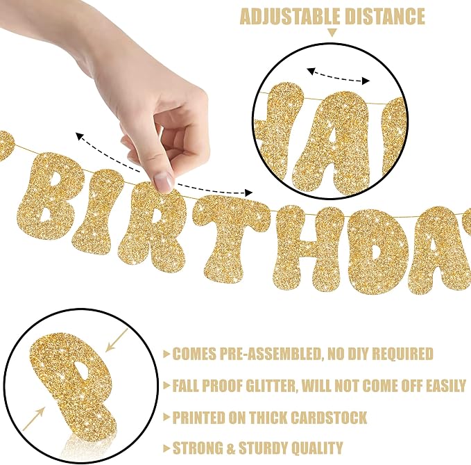 KatchOn Glitter Gold Happy Birthday Banner 10 Feet Birthday Decorations | - Image 3