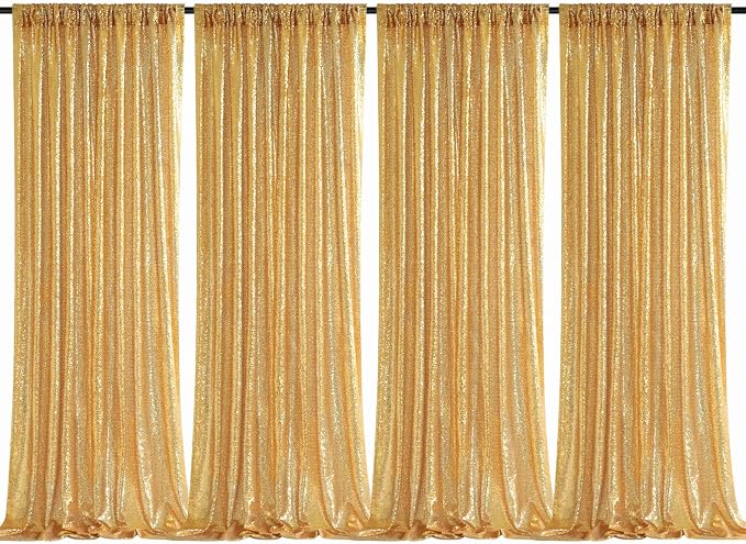 Sequin Backdrop Gold Curtains 4 Pcs 2ftx8ft Glitter Shimmer Fabric | Sparkly by B-COOL