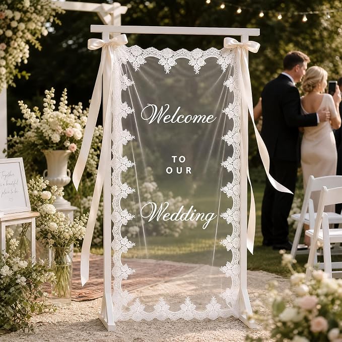 150x60cm Large Sheer Lace Wedding Welcome Banner Sign - Image 6