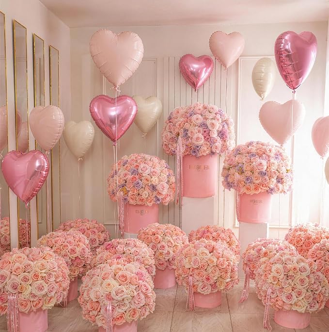 Pink White Heart Balloons, 18Inch Sand White Helium Balloon - Image 3