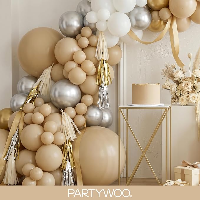 PartyWoo Cream Balloons 140pcs Beige Ivory Nude Neutral Boho Color | Different - Image 8