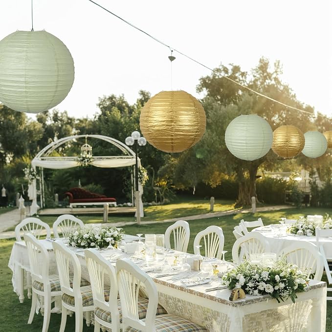 20Pcs Paper Lanterns Decorative, Sage Green and Gold 6"8"10" - Image 5