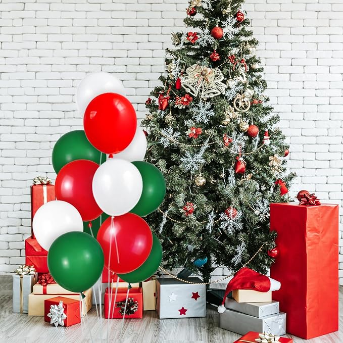 100 Pcs Christmas Red Green Balloons 12 Inch Red Green and White Latex Balloons - Image 5