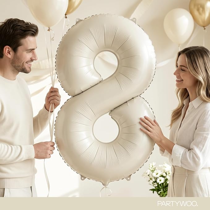 PartyWoo Number Balloons 40 Inch White Number 8 Kit 25pcs - Image 9