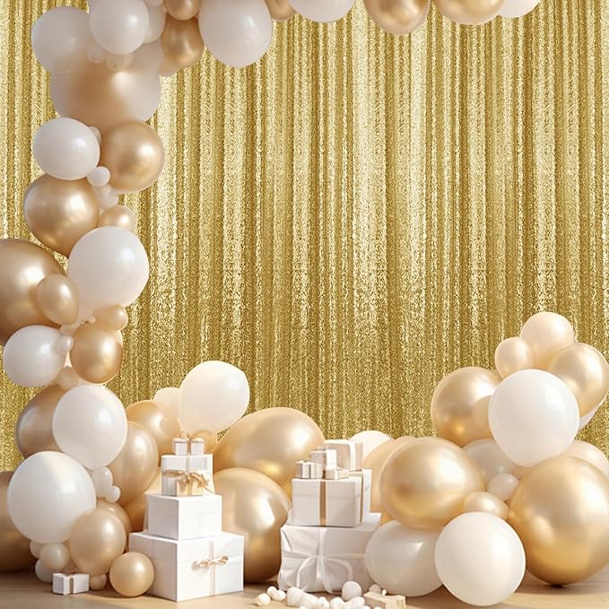 2×8FT-2PCS Gold Sequin Backdrop Curtains Panels, Photography Backdrop Glitter - Image 2
