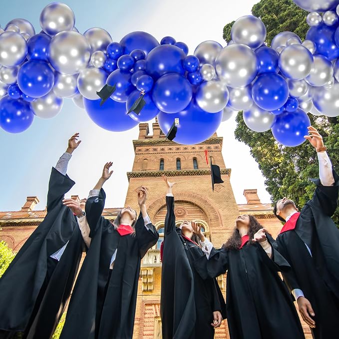 110pcs Royal Blue and Metallic Silver Balloons, 18/12/10/5 Inch Balloons | - Image 7