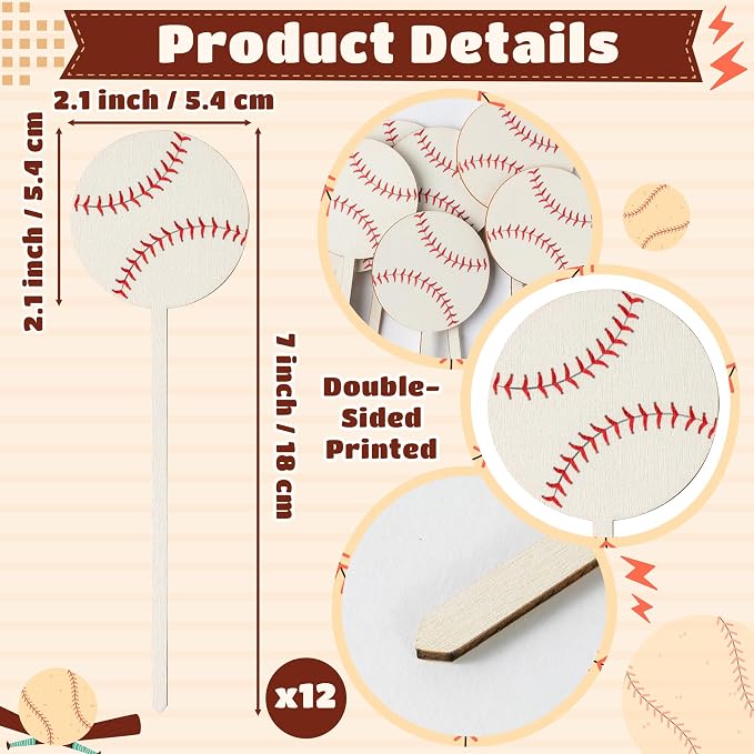 TICIAGA Baseball Wooden Floral Picks - Image 2
