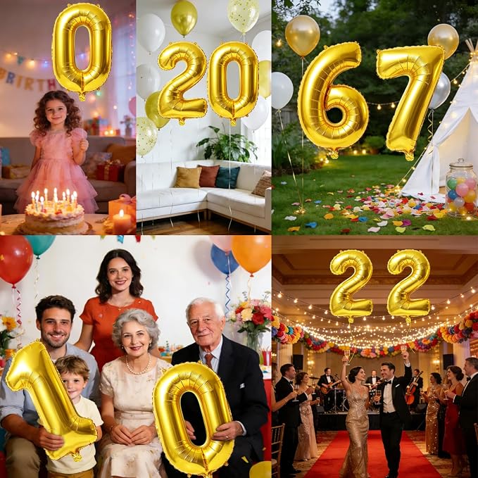 40 Inch Number 67 Balloons for 67th Birthday Party Decorations, 0-100 Gold - Image 7