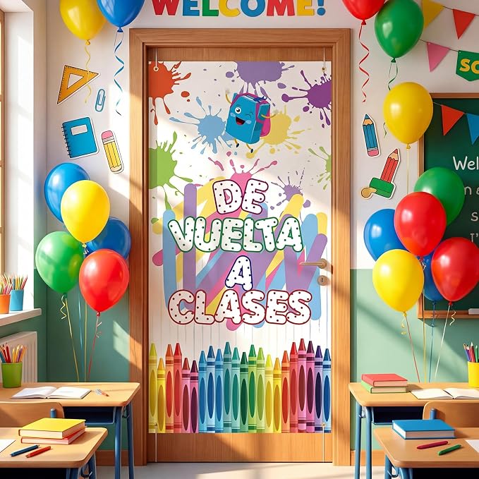 HunnmingRe De Vuelta a Clases Crayon Classroom Door Decor Bienvenidos Banner En by HunnmingRe