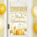 Anniversary Party Decorations White Gold Happy Anniversary Door Banner Sign by Wayyogh