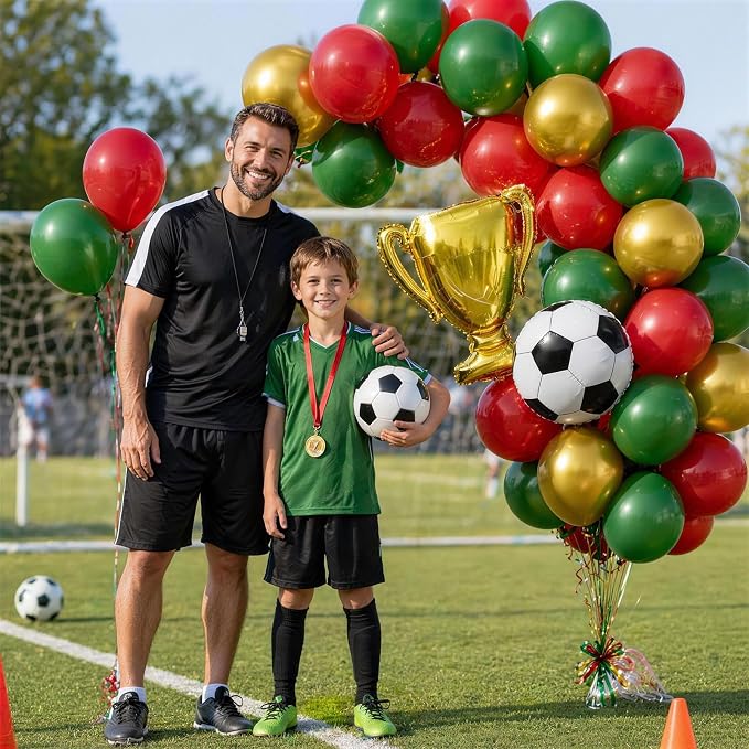 Red and Green Soccer Balloons, 12 Inch Green and Gold Soccer Balloons - Image 5