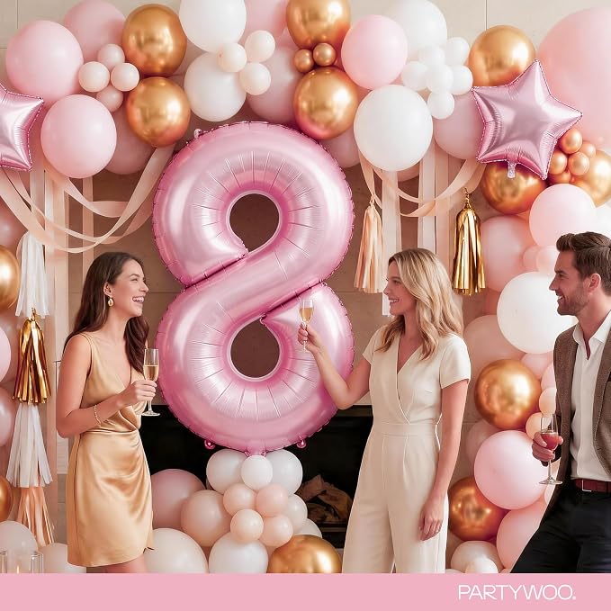 PartyWoo Number Balloons 40 Inch Pink Number 8 Kit 25pcs - Image 4