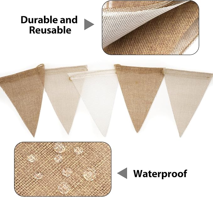 G2PLUS Pre-Strung Burlap Pennant Banner, 65Ft Brown and Beige Triangle Flag - Image 3