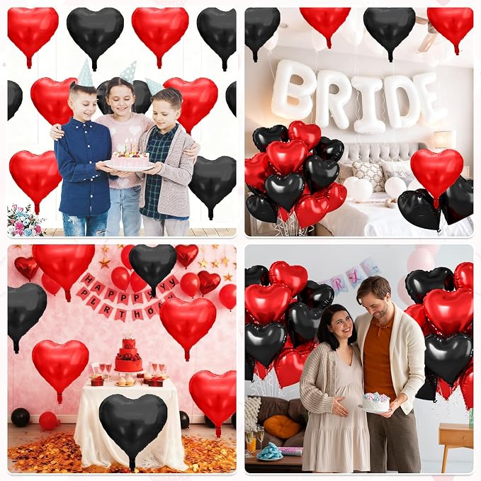 Red Black Heart Balloons, 18 Inch Red and Black Foil Balloons Helium - Image 7