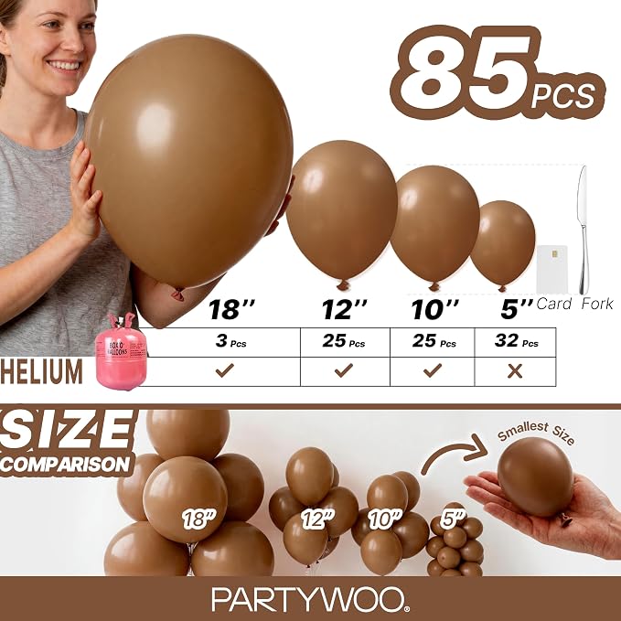 PartyWoo Brown Balloons 85pcs Boho Coffee Tan Fall Color 18 12 10 5 Inch | 18 - Image 6