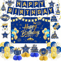 Blue Gold Birthday Decorations for Men Women | Pre-Strung Happy Birthday Banner by Unknown