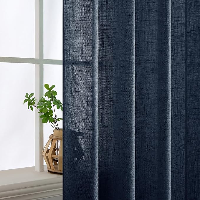 MIULEE Navy Blue Linen Curtains 52x84 Inch 2 Panels - Image 5