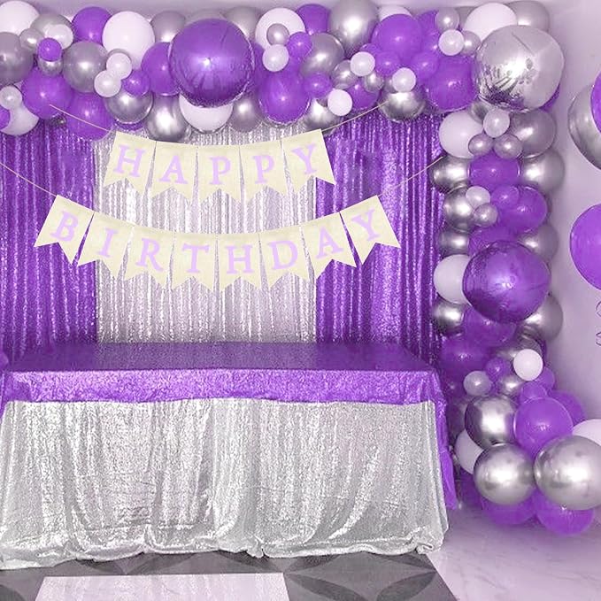 Purple Happy Birthday Banner Pre-strung Burlap Bunting Party Backdrop Sign - Image 4
