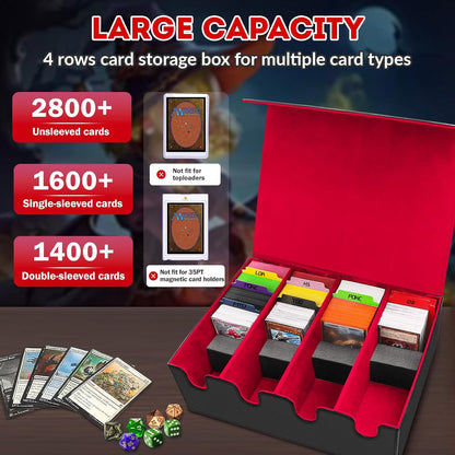PU Leather Card Storage Box - 2800 Card Deck Case with Magnetic Closure, 10 Dividers & 4 Stoppers, Suitable for MTG, YuGiOh & Sports Cards