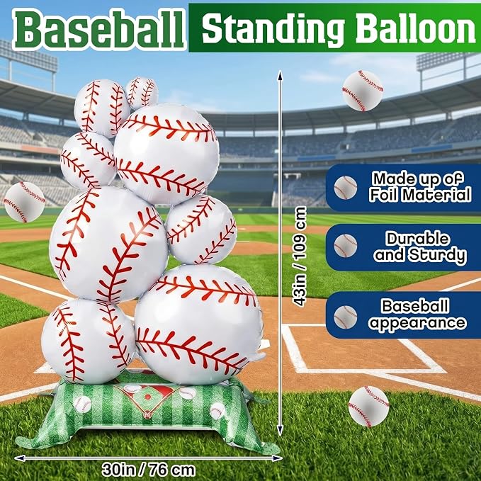 Giant 43-Inch Self-Standing Baseball Foil Balloons, Reusable 3D Mylar Column - Image 2