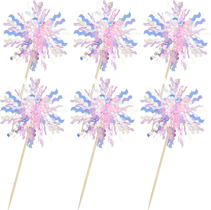 Gyufise 30Pcs Foil Firework Cupcake Toppers Sparkle Tinsel Cake Toppers Tinsel - Image 3