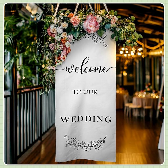 Yousoontic Welcome to Our Wedding Linen Rustic Wedding Welcome Banner Plain - Image 5
