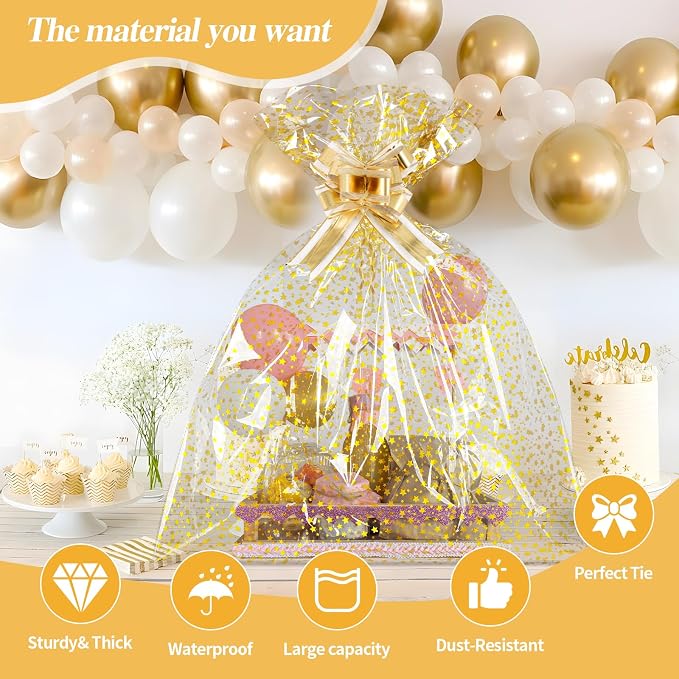 COQOFA 10 Pieces Large Cello/Cellophane Bags, 24x 30 Inches Clear Basket Gift - Image 3