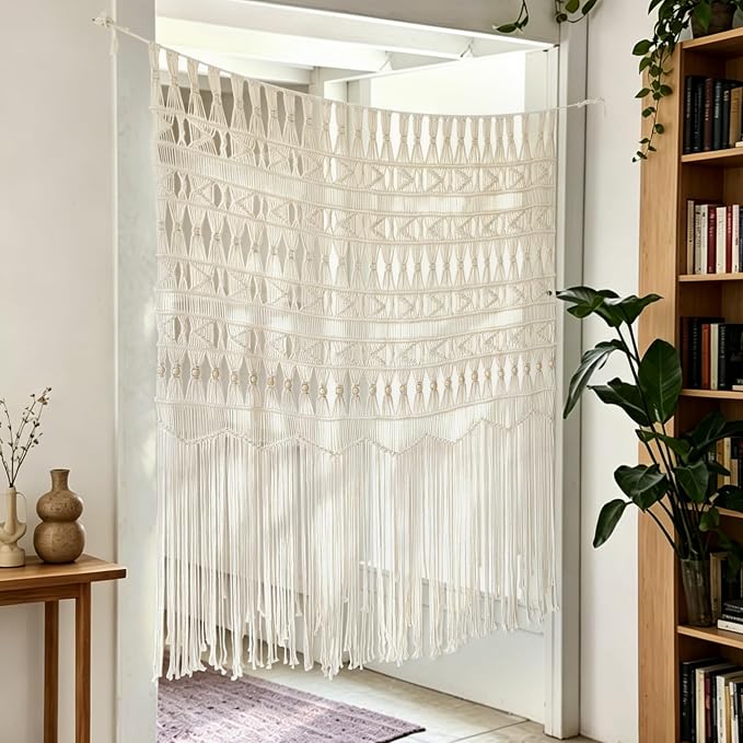 Macrame Curtain Doorway Window Decor Boho Room Divider 52" W*56" L | Handwoven - Image 4