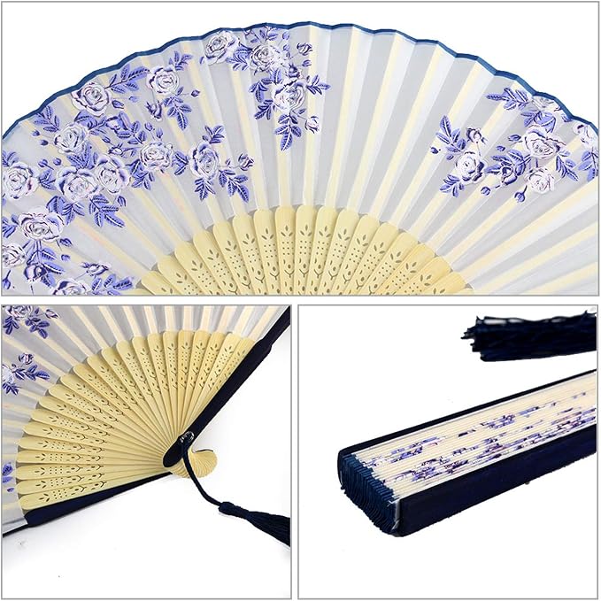 Bantoye 2 Pieces Handheld Fans, Silk Folding Fans - Image 4