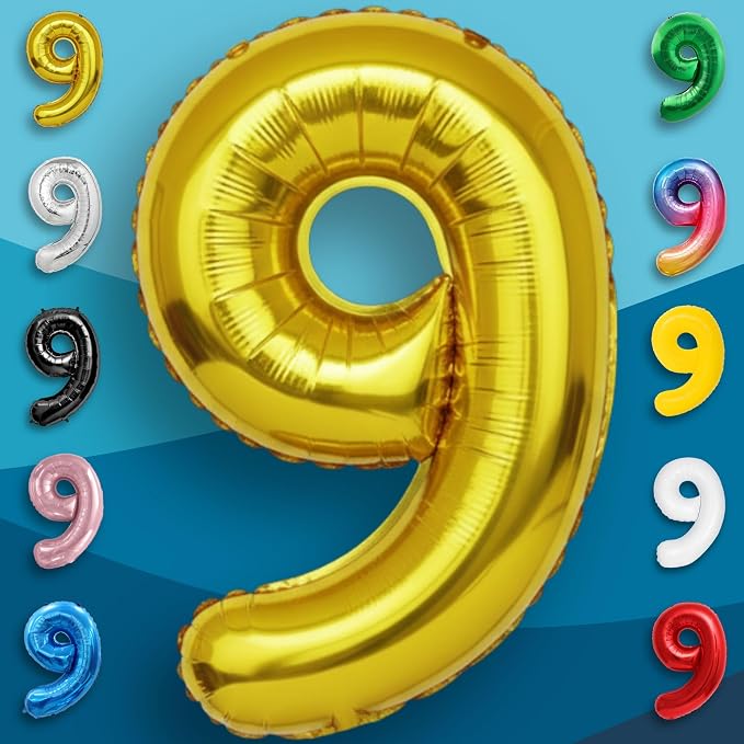 Gold Number Balloon 9 Mylar Foil Balloons 40 inch - Image 5
