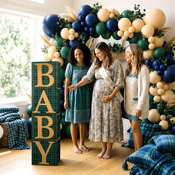 156 Pcs Green Blue Tartan Plaids Bear Baby Shower Decorations | Luxury - Image 5
