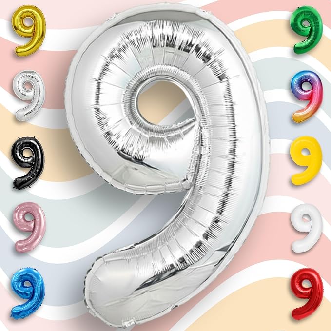 Silver Number Balloon 9 Mylar Foil Balloons 40 inch - Image 6