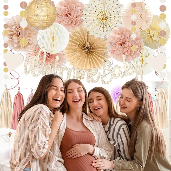 Champagne-Gold Boho Baby Shower Party Decoration -Welcome Baby Banner - Image 6