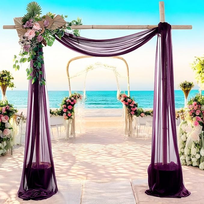 MDS Halloween Chiffon Draping Fabric - 2 Panel, 30" Wide x 50ft Long - Sheer Spooky Arbor & Canopy Drapery for Haunted House Backdrops, Party Ceilings, DIY Costumes & Themed Events - Eggplant