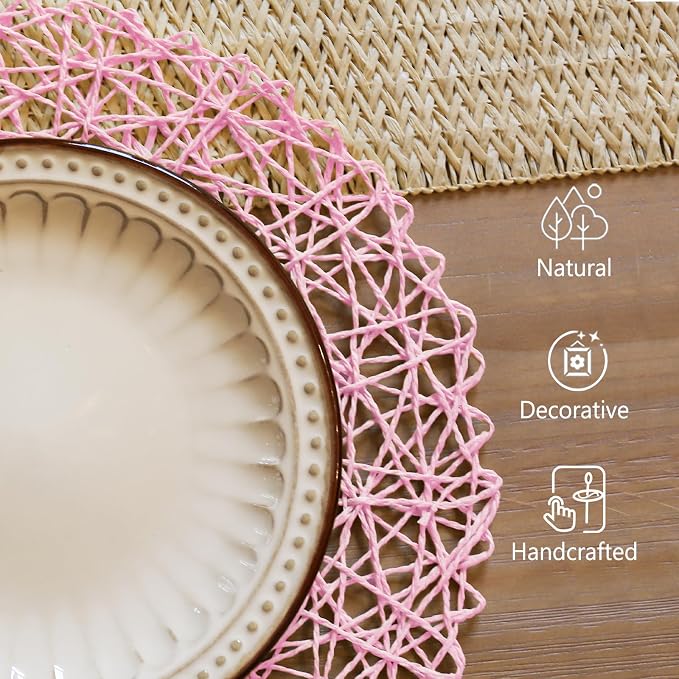 AHHFSMEI Paper Braided Round Placemats Set of 12 Natural Non-Slip Heat - Image 3