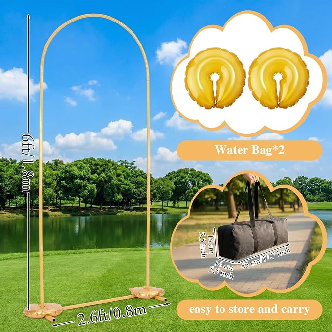 Frienda Gold Wedding Photo Arch Backdrop Stand Balloon Arch Stand - Image 2