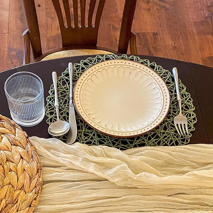 AHHFSMEI Paper Braided Round Placemats Set of 6 Natural Non-Slip Heat Resistant - Image 7