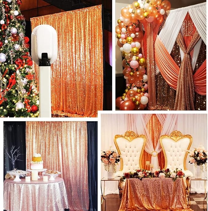 Poise3EHome 7FT x 7FT Rose Gold Sequin Photography Backdrop Curtain - Image 2