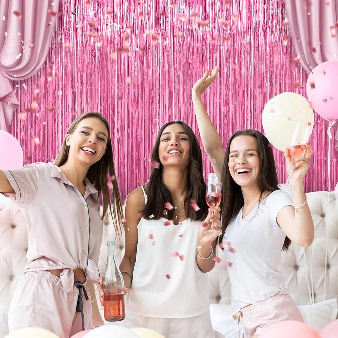 7 Pack 3.3 x 9.9 ft Pink Foil Fringe Curtains Streamers Party Decorations | - Image 5