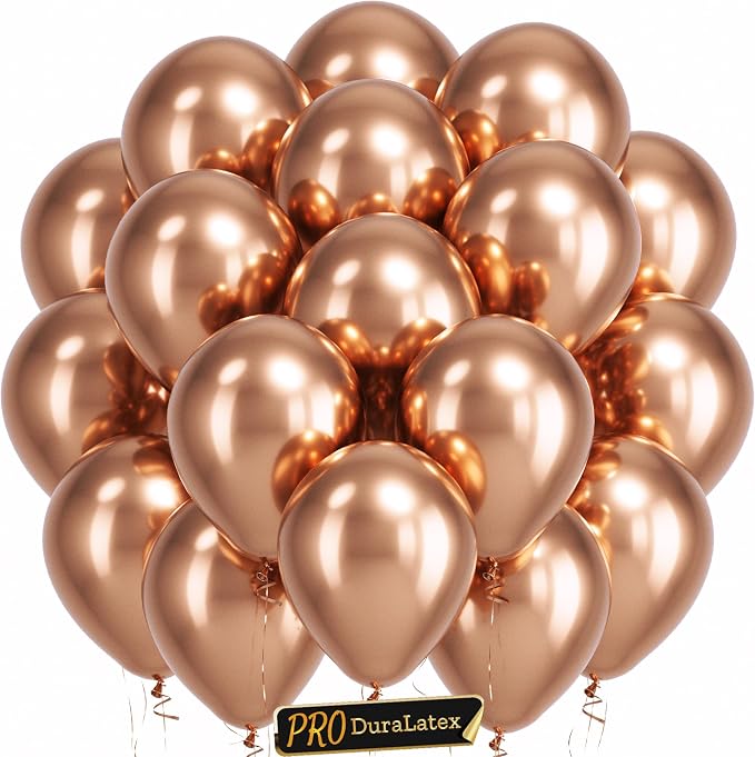 Pro Duralatex Rose Gold Extra-Thick Balloons 120 Pack 10 inch | Metallic Chrome by Bezente