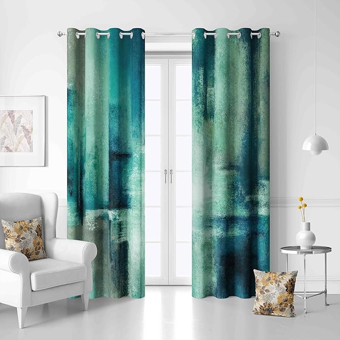 Asuexpect Teal Curtains 2 Panels Abstract Rust Curtain Room Darkening Grommet - Image 5