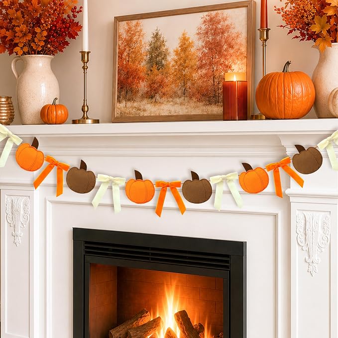 Fall Thanksgiving Felt Pumpkin & Bow Garland - Image 6