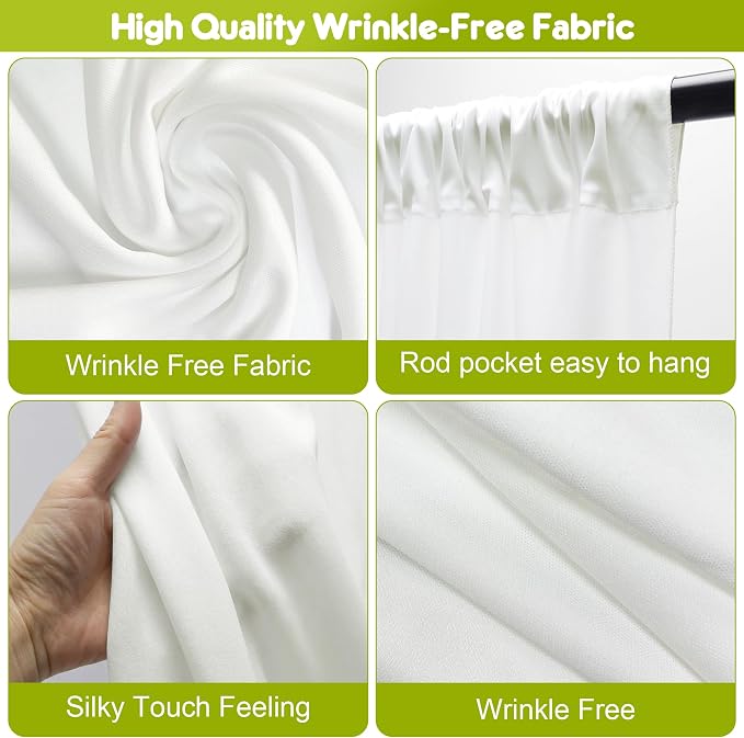 Ivory Backdrop Curtain for Parties Backdrop Drapes, 4 Panel 5x10FT - Image 4