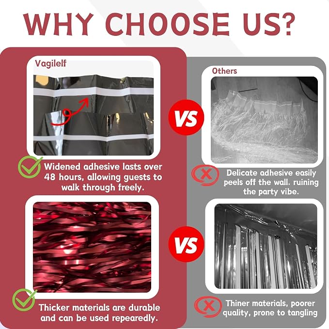 Matte Burgundy Foil Fringe Tinsel Backdrop, 2 Pack, 3.3 x 6.6 Ft | Matte Maroon - Image 4