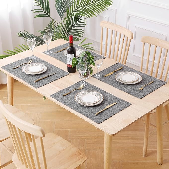 Faux Cotton Linen Placemats Set of 6, Cloth Washable Farmhouse Dining Table Mats - Image 7