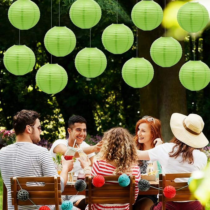 Sage Green Paper Lanterns Hanging Chinese Japanese Round Lanterns 8inch | Paper - Image 7