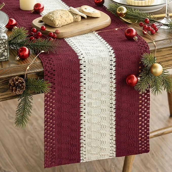 Artoid Mode Red Farmhouse Woven Table Runner 12x90 Inch | Holiday Rustic by ArtoidMode
