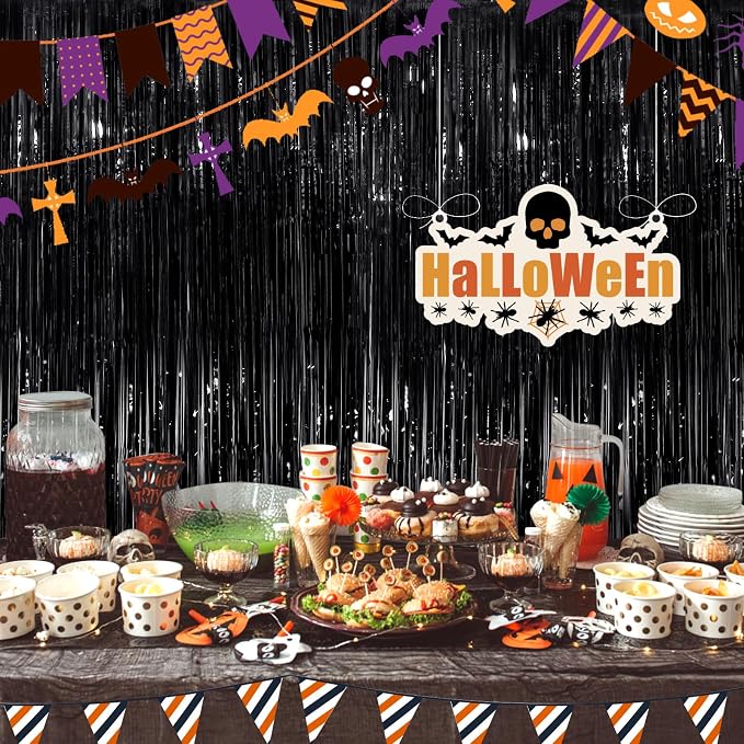 Black Fringe Curtain Party Streamers 2Pack 3.3x8.3 Ft Foil Fringe Backdrop - Image 5