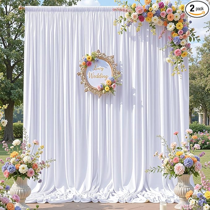 10×12ft White Wrinkle Free Backdrop Curtain, Soft Silky Easy to Drape Wedding Drapes for Backdrop, 2 Panels 12 ft Long Backdrop Curtains for Parties Birthday Baby Shower Photo Photography Background